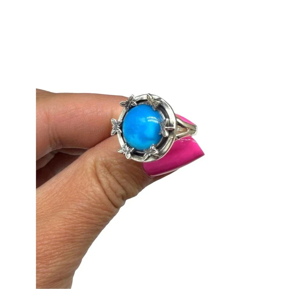 Morenci Mine Turquoise Ring Size 7 Solid 925 Sterling Silver Butterfly